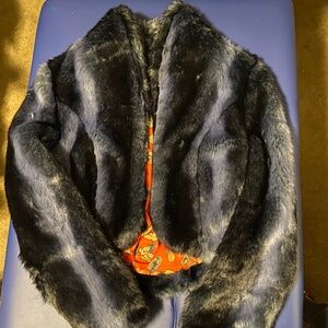 Minkpink Faux Fur croppedsteel blue gray coat size XS